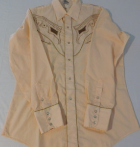LEVIS Vintage Shirt (L) Peach Western Wear Pearl Snap Front Embroidered Cotton
