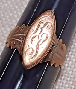 8K VICTORIAN SIGNET RING MARQUIS SHAPE ROSE GOLD SIZE 4.75 - Picture 1 of 5