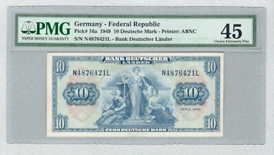 GERMANY FEDERAL REPUBLIC 10 Deutsche Mark 1949 P16a Choice Extremely Fine. - Image 1 of 2