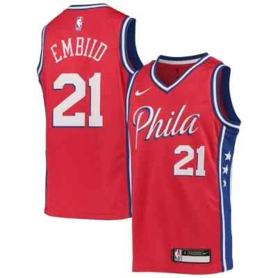 Nike T-Shirt Youth Philadelphia Joel Embiid #21 Red M Size 10/12 - Image 1 of 3