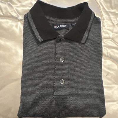 Puritan Men’s Medium Black Gray Knit Polo Golf Shirt No Pocket  - Image 1 of 4