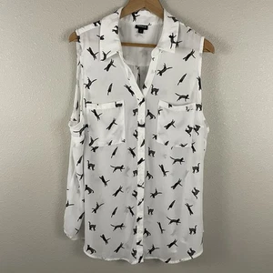 Torrid Mujer Plus 3X Madison Georgette Abotonada Sin Mangas Negro Estampado Gato  - Imagen 1 de 4