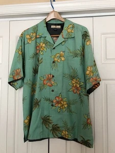 Tommy Bahama Hawaiian shirt L silk multicolor floral ribbed - Picture 1 of 4