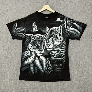 Vintage 90s Nature Jaguar AOP T-Shit Adult M Black Single Stitch Made In USA - Bild 1 von 12