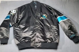 NHL Hockey San Jose Sharks Bomber Jacket 2XL Black All Embroidered Carl Banks - Picture 1 of 19