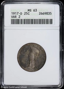 1917-D 25C V-2 Standing Liberty Quarter ANACS MS 63 | Soap Box Uncirculated UNC - Picture 1 of 4