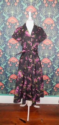 J. Peterman Fit Flare Pink Black Cotton Shirt Tea Length Dress 10 - Image 1 of 4