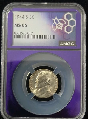1944-S MS 65 Jefferson War Nickel 5c NGC purple Core - Image 1 of 4