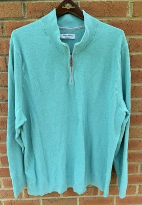 TOMMY BAHAMA MENS COOLSIDE ISLAND ZONE 1/2 ZIP AQUA PULLOVER SWEATER XXXL 3XL - Image 1 of 4