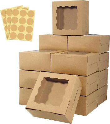 60 Piezas Cajas de Panadería con Ventana, 6 X 6 X 3 Pulgadas, Cajas de Galletas Kraft Caja de Pastelería Foto 1 de 4