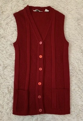 Cárdigan Suéter Chaleco Para Mujer Vintage Años 70 Rojo Cottagecore Pequeño Botón  Foto 1 de 4