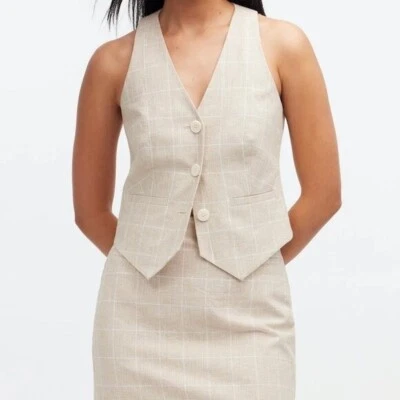 Women Madewel Linen Vest Top in Plaid sz 12 NWT - Image 1 of 4