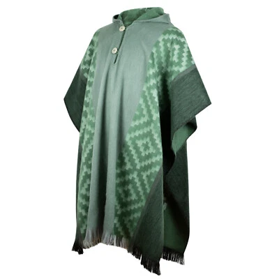 Lightweight BABY ALPACA Wool Hooded Poncho Pullover UNISEX Emerald Green - Image 1 of 4