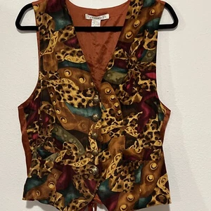The Limited Vintage Vest Womens Medium/Large Brown Multicolor Gold Buttons 90s - Picture 1 of 15