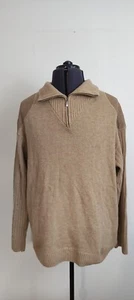 Bugatti Mens Pullover Jumper Zip Neck Beige Collared Wool Blend Size 56 46 - Picture 1 of 7