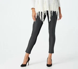 New Women with Control S Ponte Royale Legging Faux Leather Panel Black QVC 3222 - Picture 1 of 7