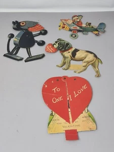 Set di 4 cartoline San Valentino vintage tedesche fustellate - disegni meccanici - Foto 1 di 8