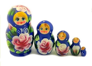 5 nesting dolls matryoshka doll set Russian blue Color floral 5 dolls - Picture 1 of 1