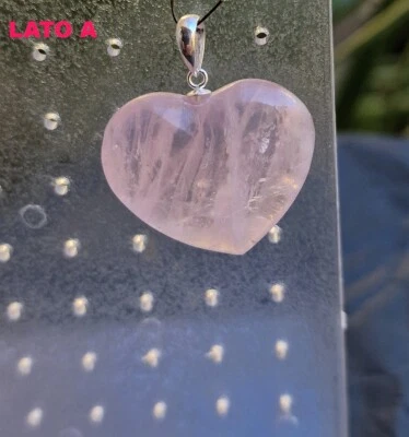 ► QUARZO ROSA - CUORE CM 3.08 - ARGENTO 925 - CIONDOLO - PENDENTE ^ MINERALI ◄ - Immagine 1 di 3