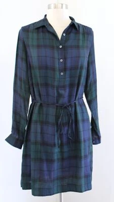 Ann Taylor лофт клетку поповер галстук талии Shift платье размер XS темно-синий зеленый - Изображение 1 из 4