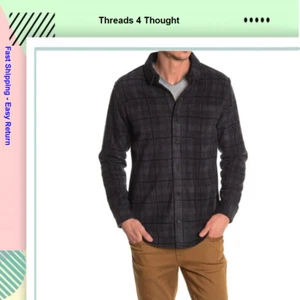 $78 Threads 4 Thought Plaid Print Slim Fit Shirt Jacket Polyester CHARCOAL - L - Picture 1 of 2