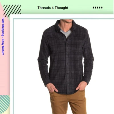 $78 Threads 4 Thought Plaid Print Slim Fit Shirt Jacket Polyester CHARCOAL - L - Image 1 of 2