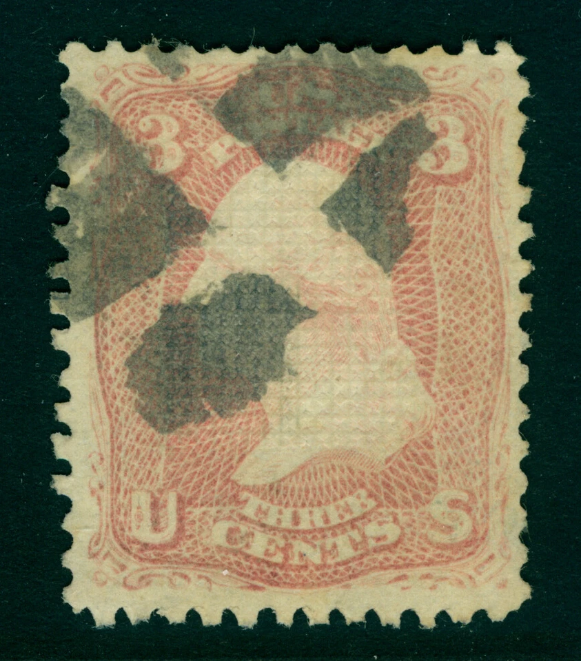 US 1867  Washington 3c rose  D. Grill 15x18 pts.  Scott 85  used  VF-XF stamp - Image 1 of 2