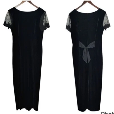 Vintage Robbie Bee Black Velvet Maxi Dress Bow Lace Sleeves 12 Petite Vamp - Image 1 of 4