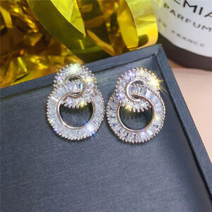 925 Silver Plated Gorgeous Stud Earring Women Cubic Zircon Wedding Jewelry Gift