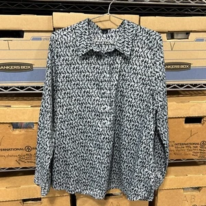 Blusa Camisa Ann Taylor Henley Med Abotonada LS Negra Pájaro Gris Mujeres AV - Imagen 1 de 5