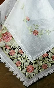 54x72" Embroidery Sheer Handmade Rhinestone Jeweled Organza Cutwork Tablecloth - Picture 1 of 6