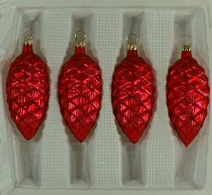Lauschaer Glas Christbaumschmuck Tannenzapfen rot matt mundgeblasen - Picture 1 of 5