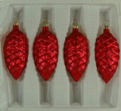 Lauschaer Glas Christbaumschmuck Tannenzapfen rot matt mundgeblasen - Bild 1 von 4