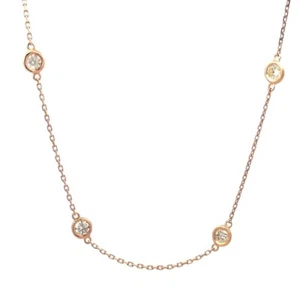 Yard Necklace Diamond Gold 14k Station 2ct Rose Gold Bezel Chain - Picture 1 of 7