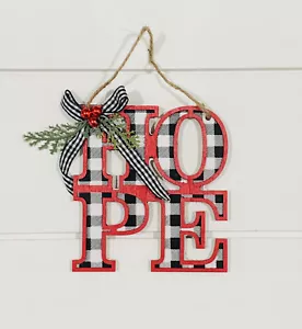 Christmas Ornament “Hope” Bow Plaid Farmhouse Country Rustic Farm Buffalo Check - Picture 1 of 3
