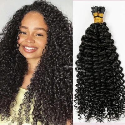 Extensión de cabello humano rizado rizado punta I microlink cabello brasileño punta I 100 piezas Foto 1 de 4