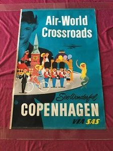Orig. 1956 travel Poster "Air-World Crossroads"-See Wonderful Copenhagen VIA SAS - Picture 1 of 9