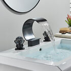 Widespread Waterfall Bathroom Sink Faucet Basin 3 Hole Matte Black Mixer Tap