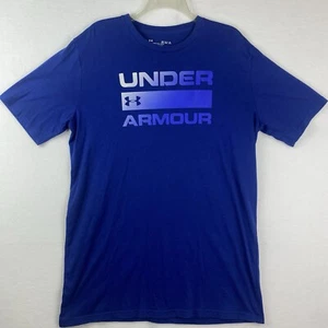 Under Armour HeatGear Men’s Loose Blue SpellOut Logo Graphic Tee Size Large Tall - Picture 1 of 10