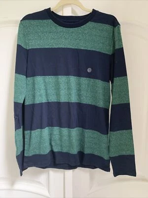 NUEVO CON ETIQUETAS Prince & Fox Hombres Rayas Azul y Verde Manga Larga Camiseta Mediana Foto 1 de 4