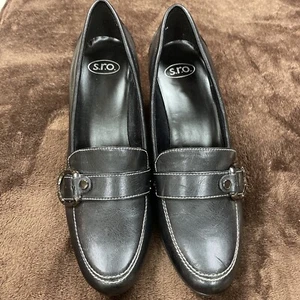 s.r.o. Faux Leather Loafer Pumps Women's Black With Buckle Accent Size 10M - Picture 1 of 12