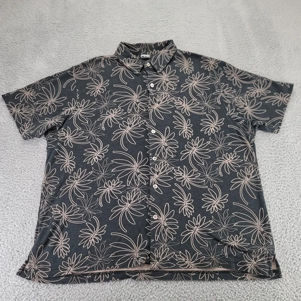 Ping Shirt Mens XL Black Floral Geometric Silk Button Up Golf Outdoors - Image 1 of 4
