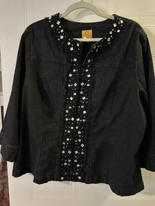 Ruby Rd Womens 18W Jean Jacket Black Jeweled Denim - Picture 1 of 5