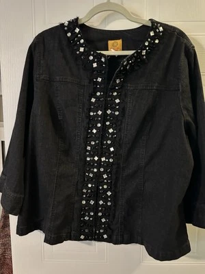Ruby Rd Womens 18W  Jean Jacket Black Jeweled Denim - Image 1 of 4