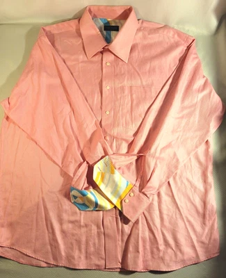 Camisa Ted Baker London Para Hombre Talla 2XL Rosa y Blanco Manga Larga Puños en Contraste Foto 1 de 4