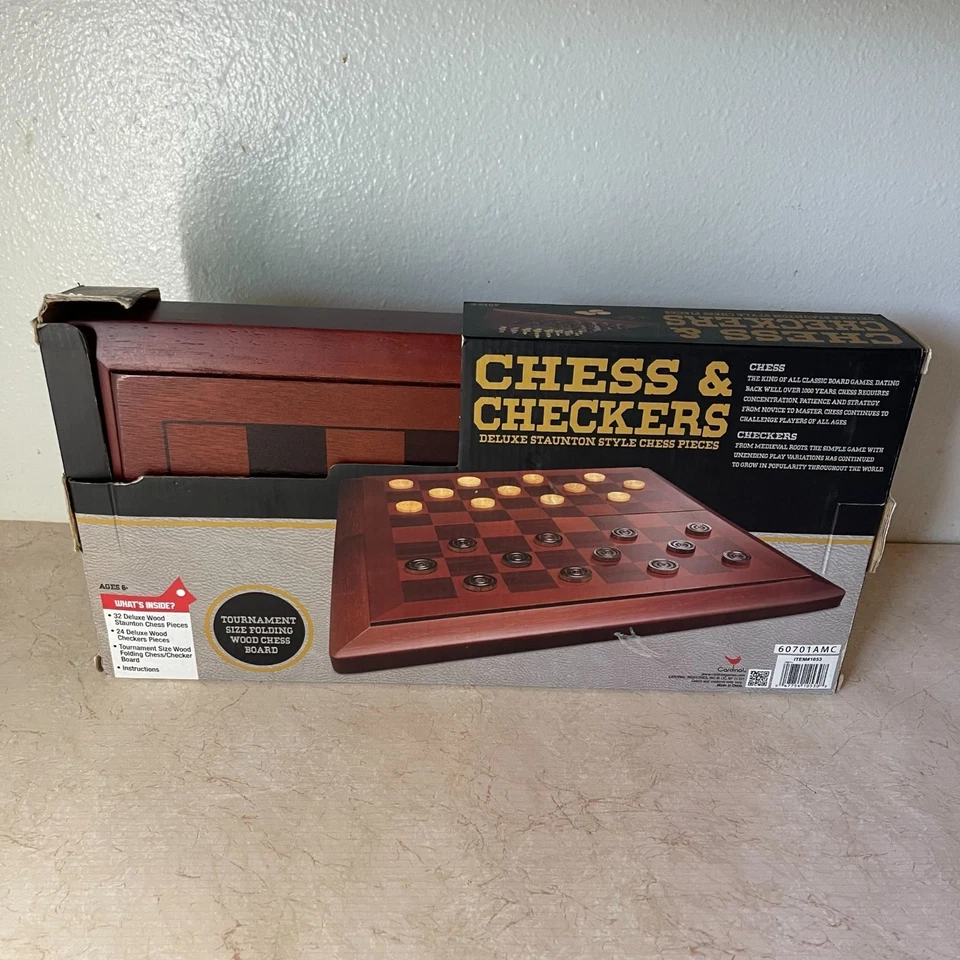 Juego de ajedrez y damas de madera plegable tamaño torneo con Staunton de lujo Foto 1 de 4