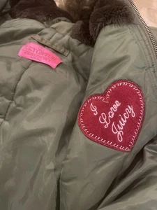 Juicy Couture Womens VTG Y2K Coat Down Green Faux Fur Hood Jacket Parka XS Grail - Picture 1 of 13