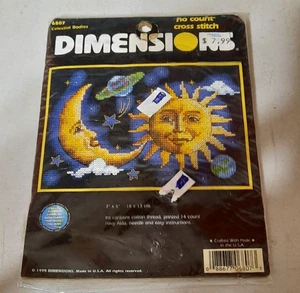 1999 NEW DIMENSIONS NO COUNT CROSS STITCH KIT 6807 CELESTIAL BODIES 5" X 7" - Picture 1 of 3