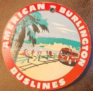 Vintage American Burlingtion Buslines Kofferanhänger gehörte Lora Lee Campbell - Bild 1 von 2