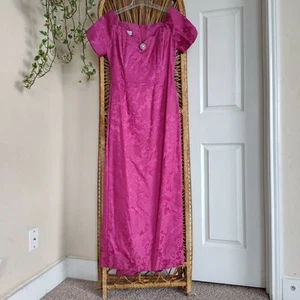 Vintage Jessica McClintock Gunne Sax Dress Jacquard 90s Magenta Dress - Picture 1 of 8